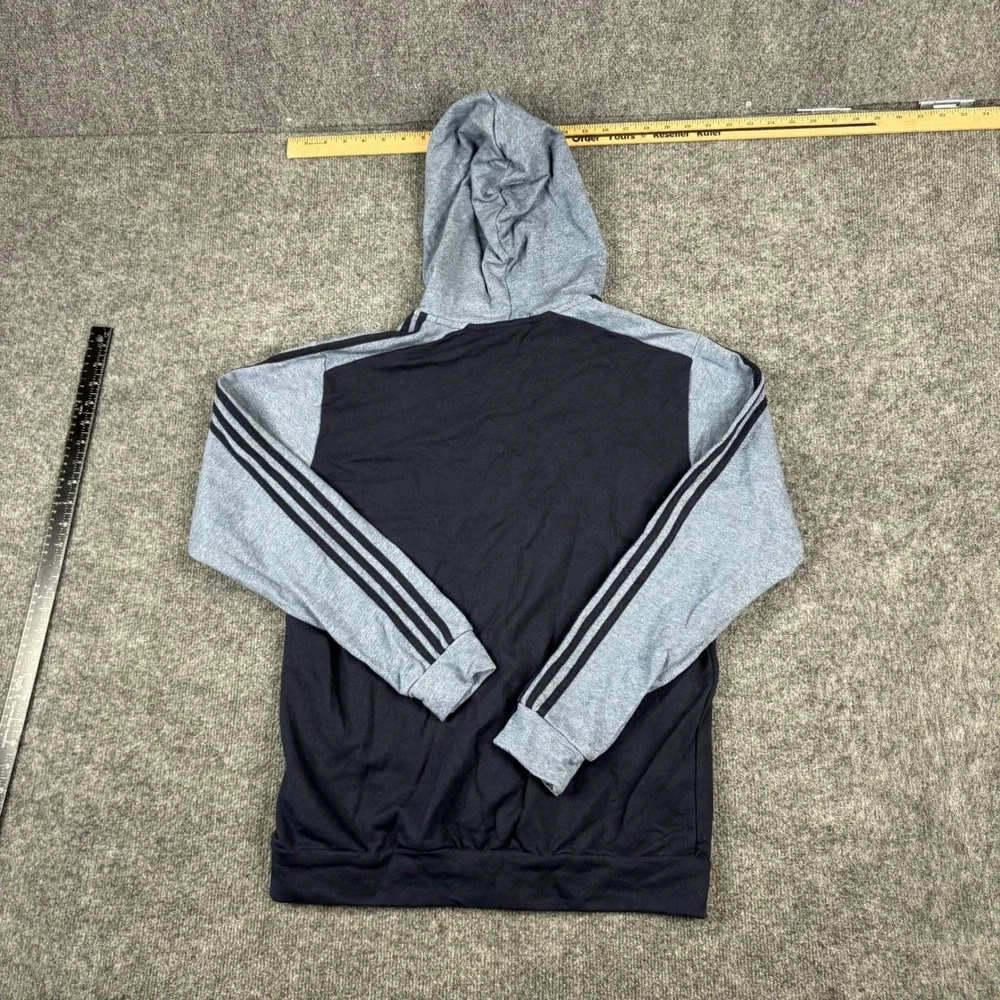 Adidas Hoodie Mens Size M Navy Blue Grey Full Zip Stripe Athletic Sweatshirt